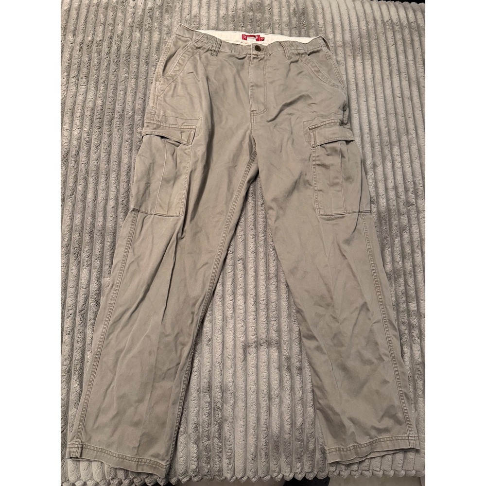 Chaps Mens Khaki Tan Cotton Cargo Pants Straight Leg 32x32 Utility Workwear